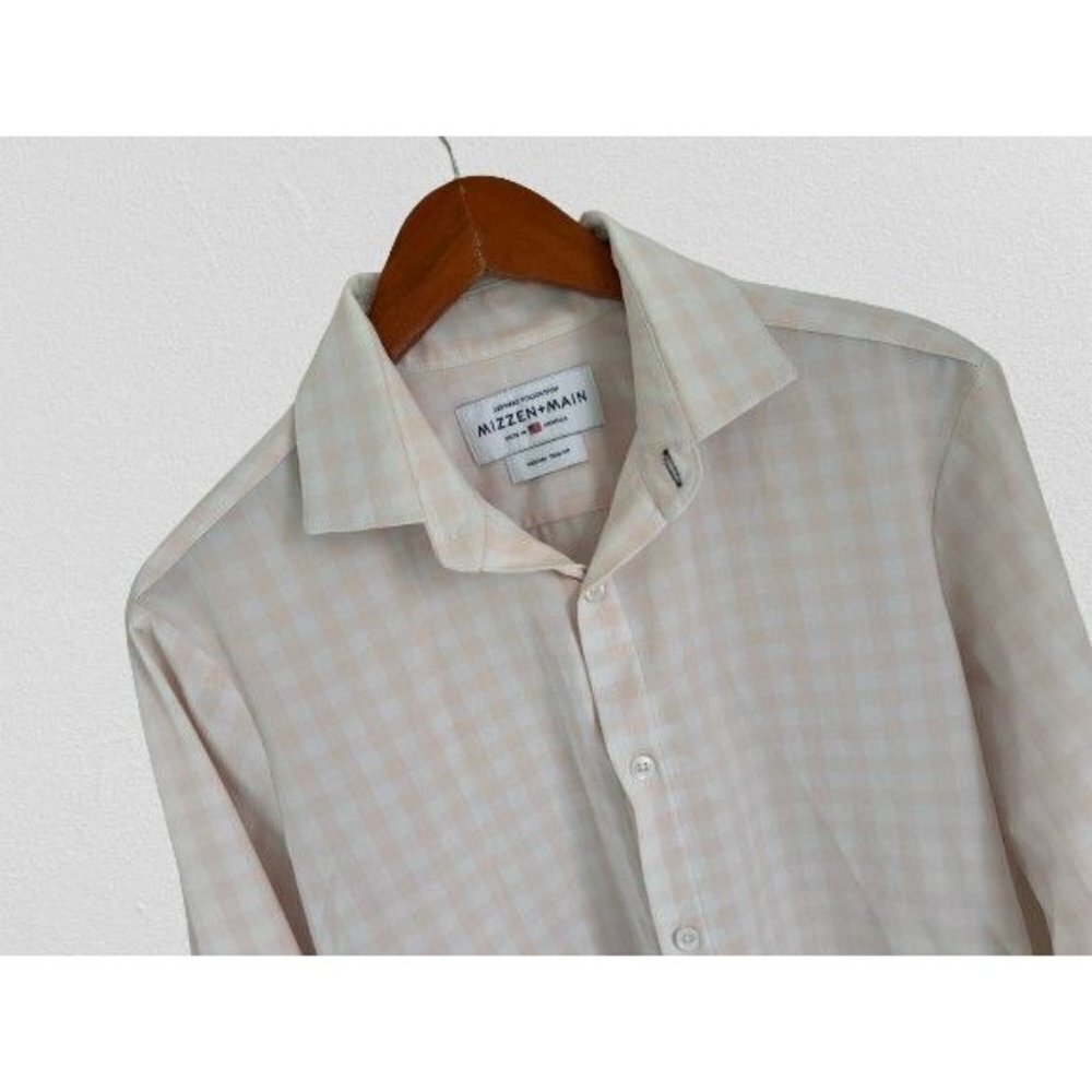 MIZZEN + MAIN Leeward Dress Shirt Pink White Tartan Size Med $128